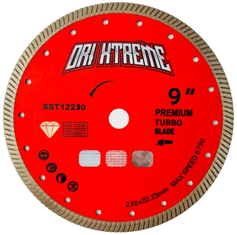 ORIXTREME 9Inch Diamond Saw Blade,Turbo Rim General Purpose Blade Dry/Wet Cutting Concrete, Masonry, Brick, Block,Stone 7/8"-5/8” Arbor - Image 1